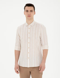 Рубашка Regular Fit коричневая льняная смесь