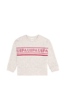 Бежевая меланжевая толстовка для девочек с круглым вырезом - U.s. polo assn фото 7