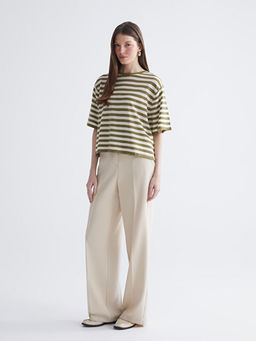 Bisiklet Yaka ?izgili Kad?n Triko Kazak