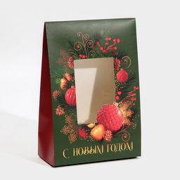 Цена за 2 шт. Коробка подарочная новогодняя складная «Венок», 15 х 7 х 22 см, Новый год