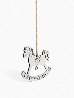 Цена за 3 шт. Ёлочное украшение новогоднее «Лошадка резная» 9×8 см, белое