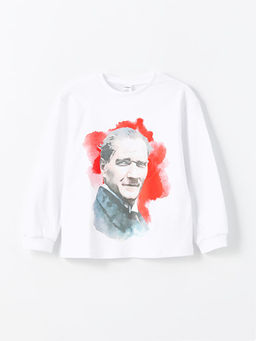 Bisiklet Yaka Uzun Kollu Atat?rk Bask?l? Erkek Bebek Ti??rt