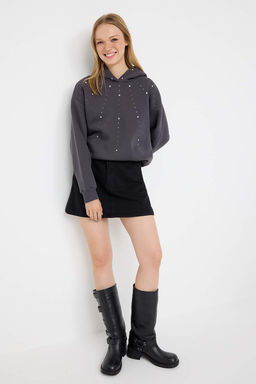 Teen Antrasit Trok Detayl? Kapusonlu Oversize Kal?p Kal?n Ici Polarl? Orme Sweatshirt TWOAW26SW00117 - Trendyolmilla фото 2