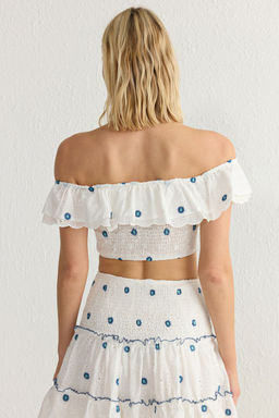 Beyaz F?rf?r Detayl? Brode Kumas Crop Dokuma Bluz TWOSS25BZ00154 - Trendyolmilla фото 6