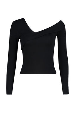Siyah Pamuklu Esnek Volanl? Fitted/Vucuda Oturan Crop Orme Bluz TWOAW24BZ00161