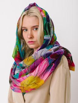 Большой, мягкий, тонкий и очень нежный двусторонний палантин с рисунком в стиле арт-деко - Tantino фото 11