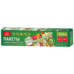 Пакеты для заморозки/хранения продуктов double zip-lock 2л 40мкм 20шт Country Home арт.9415 1*24