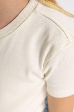 Облегающая футболка в рубчик с короткими рукавами для девочек - Defacto фото 5