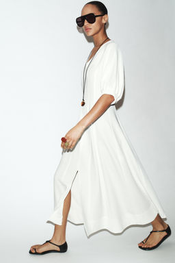 VESTIDO MIDI MANGA ABULLONADA / Blanco roto - Zara фото 3