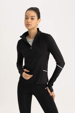 DeFactoFit Облегающая футболка с воротником-стойкой и длинными рукавами из плотной ткани для спортсменов  фото 3