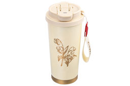 Термокружка 500 мл 9*9*19,5 см, двойная, золотисто - бежевая