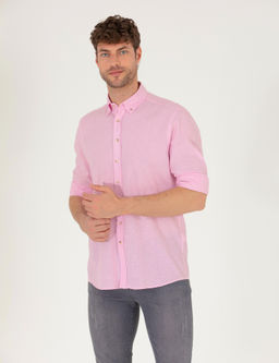 Рубашка Pierre Cardin Regular Fit розовая с льном