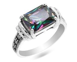 Кольцо из серебра марказит, мистик кварц, SL-AGA1516