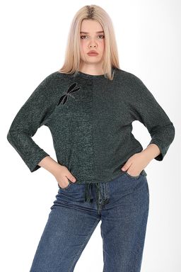 Блузка трикотажная с завязками на талии темно-зеленая - Almond фото 2