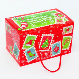 Цена за 5 шт. Подарочная коробка Новогодняя Посылка «Бандероль» с веревочными ручками с анимацией 20×12 см