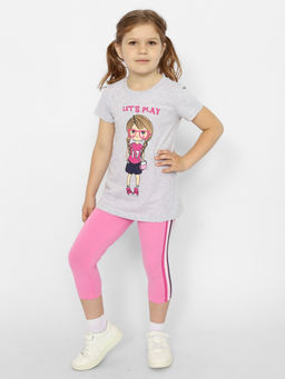 CRB wear/CWKG 90150-11 Комплект для девочки (футболка, брюки типа легинсы),светло-серый меланж/Ex.Cherubino