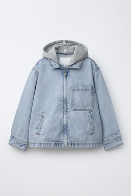 SOBRECAMISA DENIM CAPUCHA DESMONTABLE FELPA / Azul medio