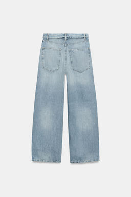 JEANS CINTURA DOBLADA TRF TIRO MEDIO ROTOS / Azul claro