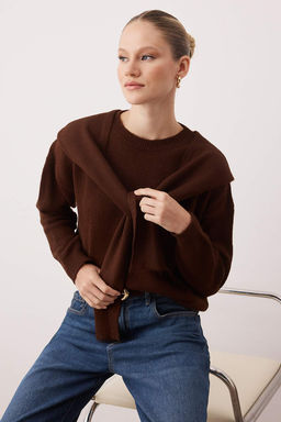 Ozel Koleksiyon Lacivert Yumusak Dokulu Genis Kal?p Sall? Triko Kazak TWOAW26KZ00166 - Trendyolmilla фото 12