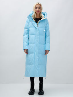 Пальто утепленное стеганное зимнее с капюшоном женское голубого цвета 9625Gl - Mtforce фото 2