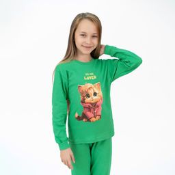 Пижама детская зеленая кошка ПЖ-1818 (152, 80)