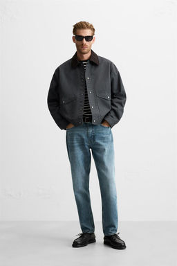 CONTRAST COLLAR CROPPED FIT JACKET