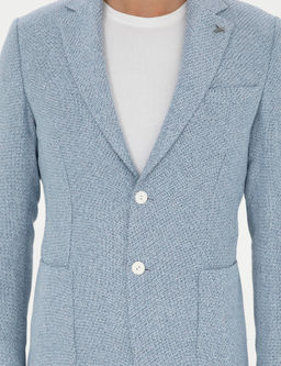 A__k Mavi Slim Fit Keten Kar___ml_ Ceket