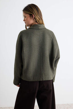 Koyu Ye_il Oversize Y_nl_ K_sa Ceket Kaban TWOAW25KB00047 - Trendyolmilla фото 4
