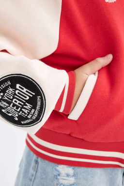 Бомбер с вышитым воротником для девочек, толстый кардиган на мягкой подкладке - Defacto фото 8