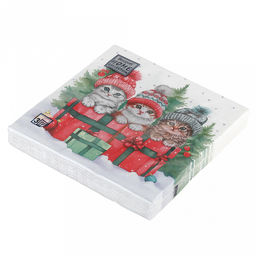 Салфетки бумажные "Bouquet Home Collection Classic" 33х33см, 3-х слойные, 20 штук в упаковке, 100% целлюлоза, "Котята с подарками" (Россия)