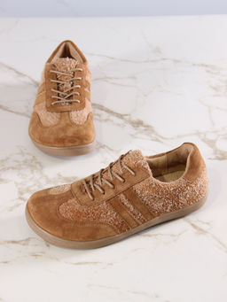 Кеды босоногие женские демисезонные 184.natabr.Джангл кемл+светло коричневая замша