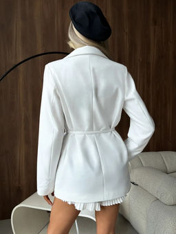 K13519 Пиджак OVER SIZE с поясом БЕЛЫЙ