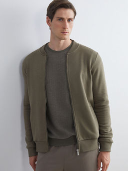 Kolej Yaka Erkek Kal?n Fermuarl? Sweatshirt