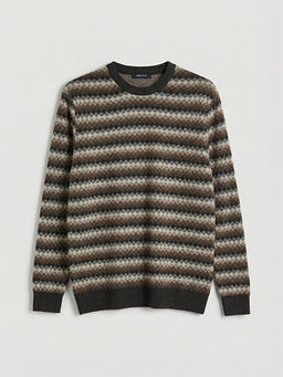 Bisiklet Yaka Desenli Erkek Triko Kazak