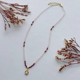 Колье из Розового кварца и Граната 40 см +