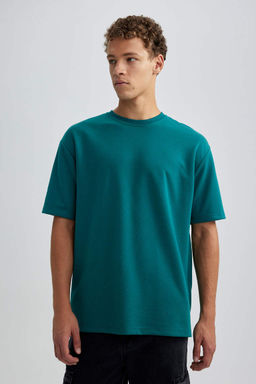 Базовая футболка из плотной ткани с круглым вырезом и короткими рукавами оверсайз - Defacto фото 3