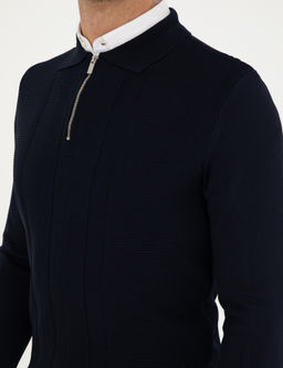Lacivert Regular Fit Fermuarl_ Polo Yaka Triko Kazak