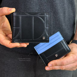 Итальянский мужской кожаный кошелек DuDu серии Azzorre | черно-голубой - Dudubags фото 4