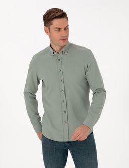 A__k Ye_il Slim Fit Uzun Kollu G_mlek