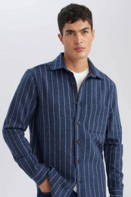 Regular Fit Polo Yaka Cizgili Oduncu Uzun Kollu Gomlek