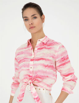Pembe Crop Top Uzun Kollu Keten G_mlek - Pierre cardin фото 3