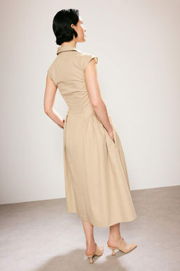Bej Poplin Midi Studio Midi Dokuma Elbise TWOSS26EL00513 - Trendyolmilla фото 7