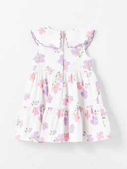 Bebe Yaka Poplin ?i?ekli K?z Bebek Elbise