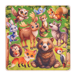 Пазл вкладыш деревянный Лесные обитатели  цветной
