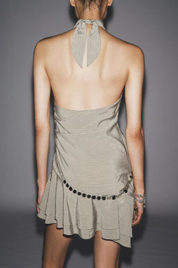 STRIPED HALTER NECK SHORT DRESS WITH BELT - Zara фото 14