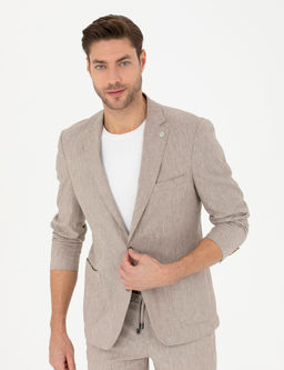 A__k Kahverengi Ex. Slim Fit Keten Kar___ml_ Ceket