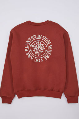 TRENDYOL MAN Kahverengi Oversize/Genis Kesim Cicek Nak?s Ici Polar/S?cak Tutan Pamuk Sweatshirt TMNAW24SW00012 - Trendyolmilla фото 8