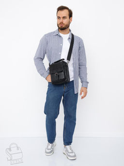 Сумка мужская кожаная 66611M black Fuzhiniao в Новосибирске