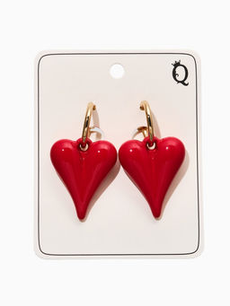 Серьги со съмными элементами "Сердца" вытянутые, цвет красный в золоте