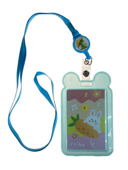 Бейдж для пропуска с рулеткой и лентой, цвет голубой